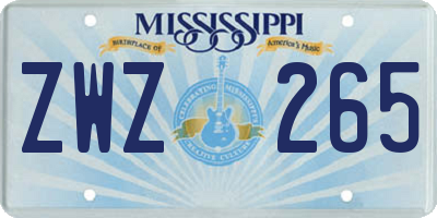 MS license plate ZWZ265
