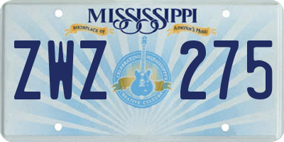 MS license plate ZWZ275