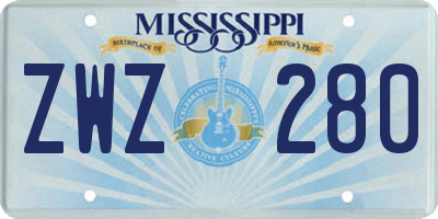 MS license plate ZWZ280