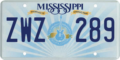 MS license plate ZWZ289