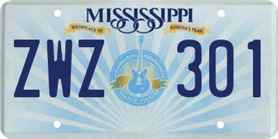 MS license plate ZWZ301