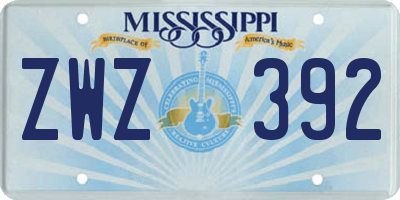 MS license plate ZWZ392
