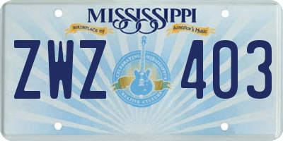 MS license plate ZWZ403