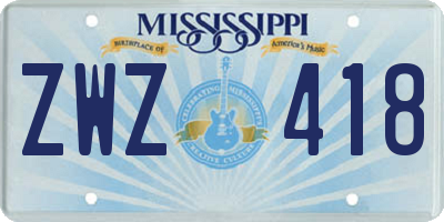 MS license plate ZWZ418
