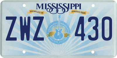 MS license plate ZWZ430