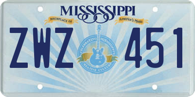 MS license plate ZWZ451