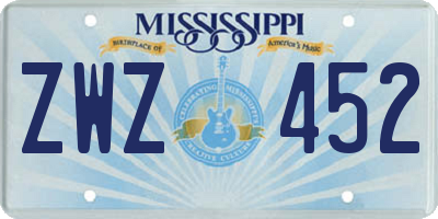 MS license plate ZWZ452