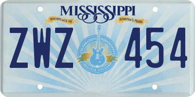 MS license plate ZWZ454