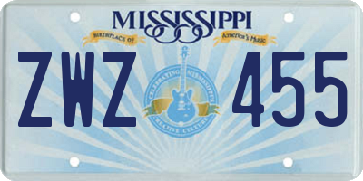 MS license plate ZWZ455