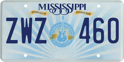 MS license plate ZWZ460