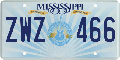 MS license plate ZWZ466