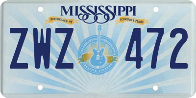 MS license plate ZWZ472
