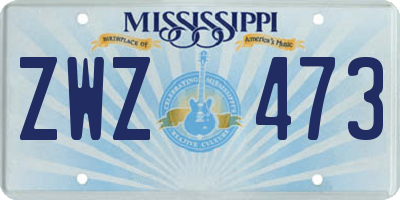 MS license plate ZWZ473