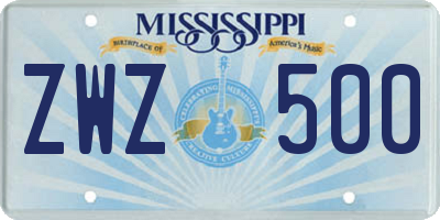 MS license plate ZWZ500