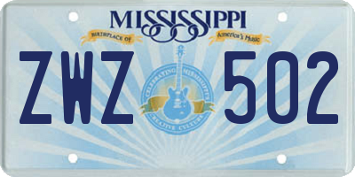 MS license plate ZWZ502