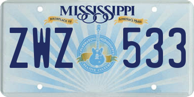 MS license plate ZWZ533