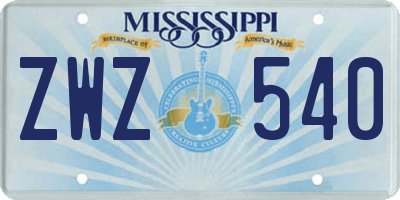MS license plate ZWZ540