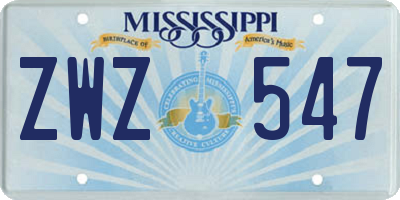 MS license plate ZWZ547