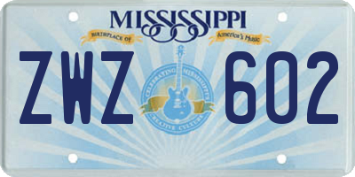 MS license plate ZWZ602