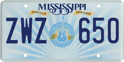 MS license plate ZWZ650