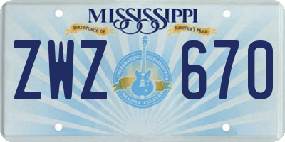 MS license plate ZWZ670