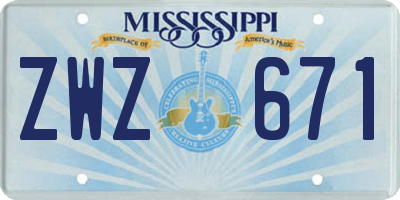 MS license plate ZWZ671