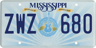 MS license plate ZWZ680