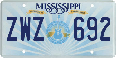 MS license plate ZWZ692