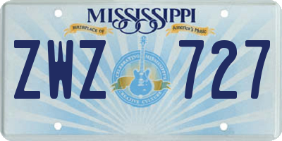 MS license plate ZWZ727