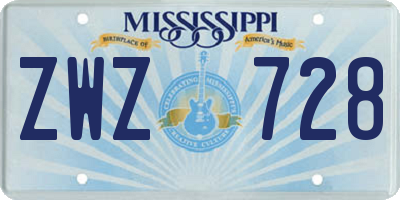 MS license plate ZWZ728