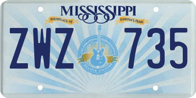 MS license plate ZWZ735