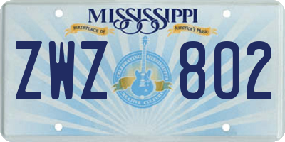 MS license plate ZWZ802