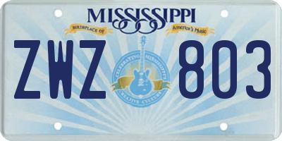 MS license plate ZWZ803