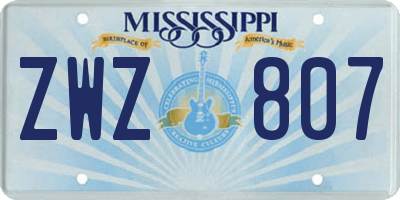 MS license plate ZWZ807