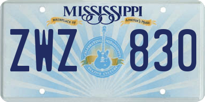 MS license plate ZWZ830