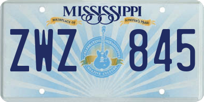 MS license plate ZWZ845