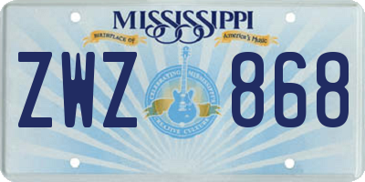 MS license plate ZWZ868
