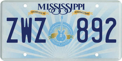 MS license plate ZWZ892