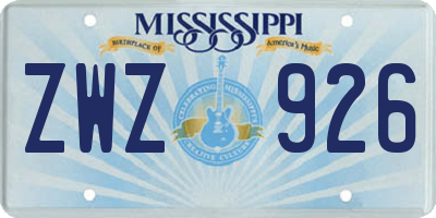 MS license plate ZWZ926