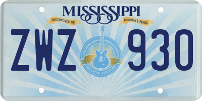 MS license plate ZWZ930
