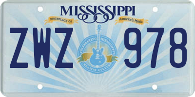 MS license plate ZWZ978