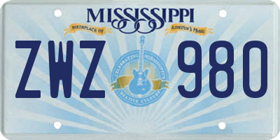 MS license plate ZWZ980