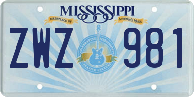 MS license plate ZWZ981