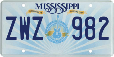 MS license plate ZWZ982
