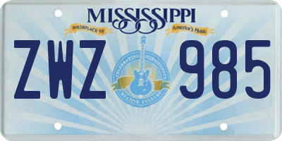 MS license plate ZWZ985
