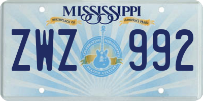 MS license plate ZWZ992
