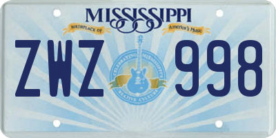 MS license plate ZWZ998