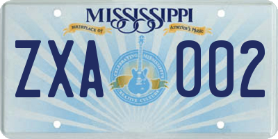 MS license plate ZXA002
