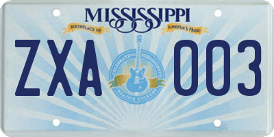 MS license plate ZXA003