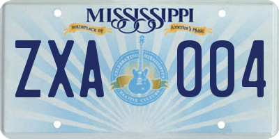 MS license plate ZXA004